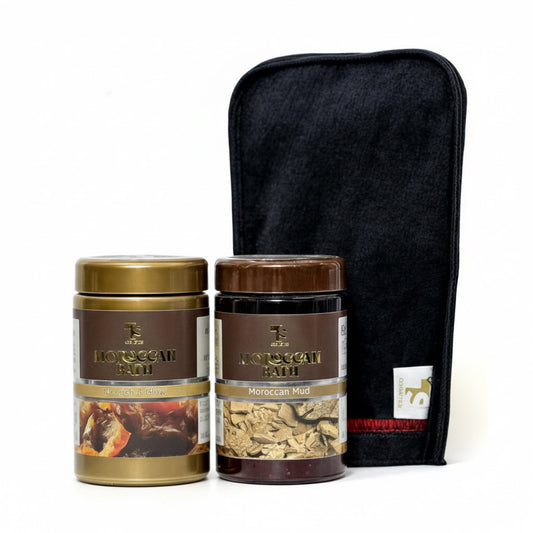 Moroccan Bath with Dr. Safaa Ghoneim for exfoliation and deep cleansing using Moroccan soap, Moroccan clay, and a loofah.