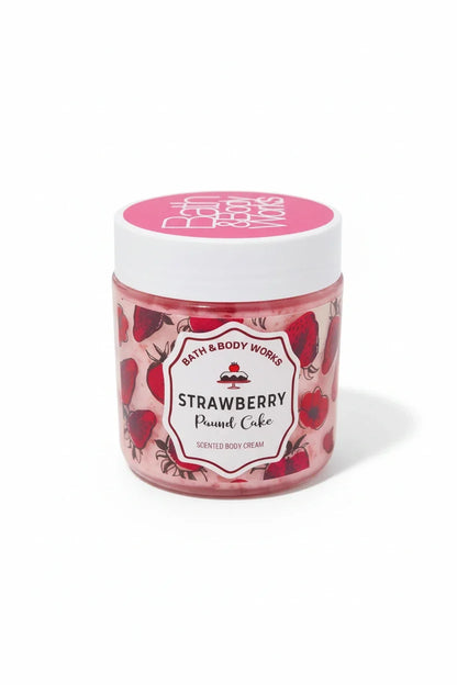 Bath & Body Strawberry Pound Cake Body Cream, a hydrating cream with a sweet strawberry scent.