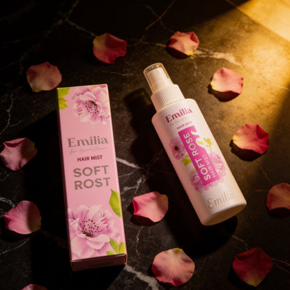 Emilia Soft Rose Hair Mist for moisturizing and adding shine with a rose scent