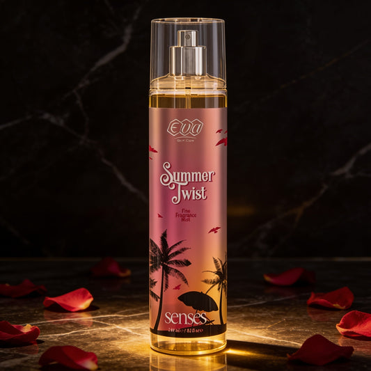 Eva Summer Twist Body Splash, a refreshing fruity summer scented body mist.