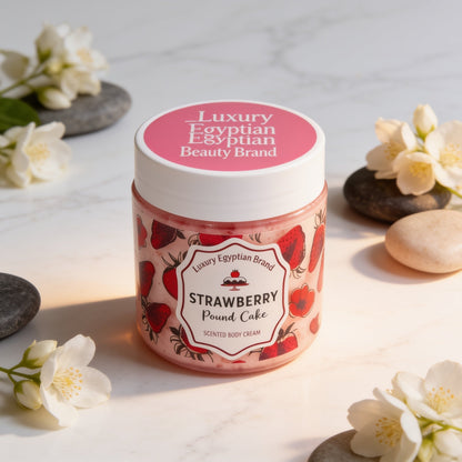 Bath & Body Strawberry Pound Cake Body Cream, a hydrating cream with a sweet strawberry scent.