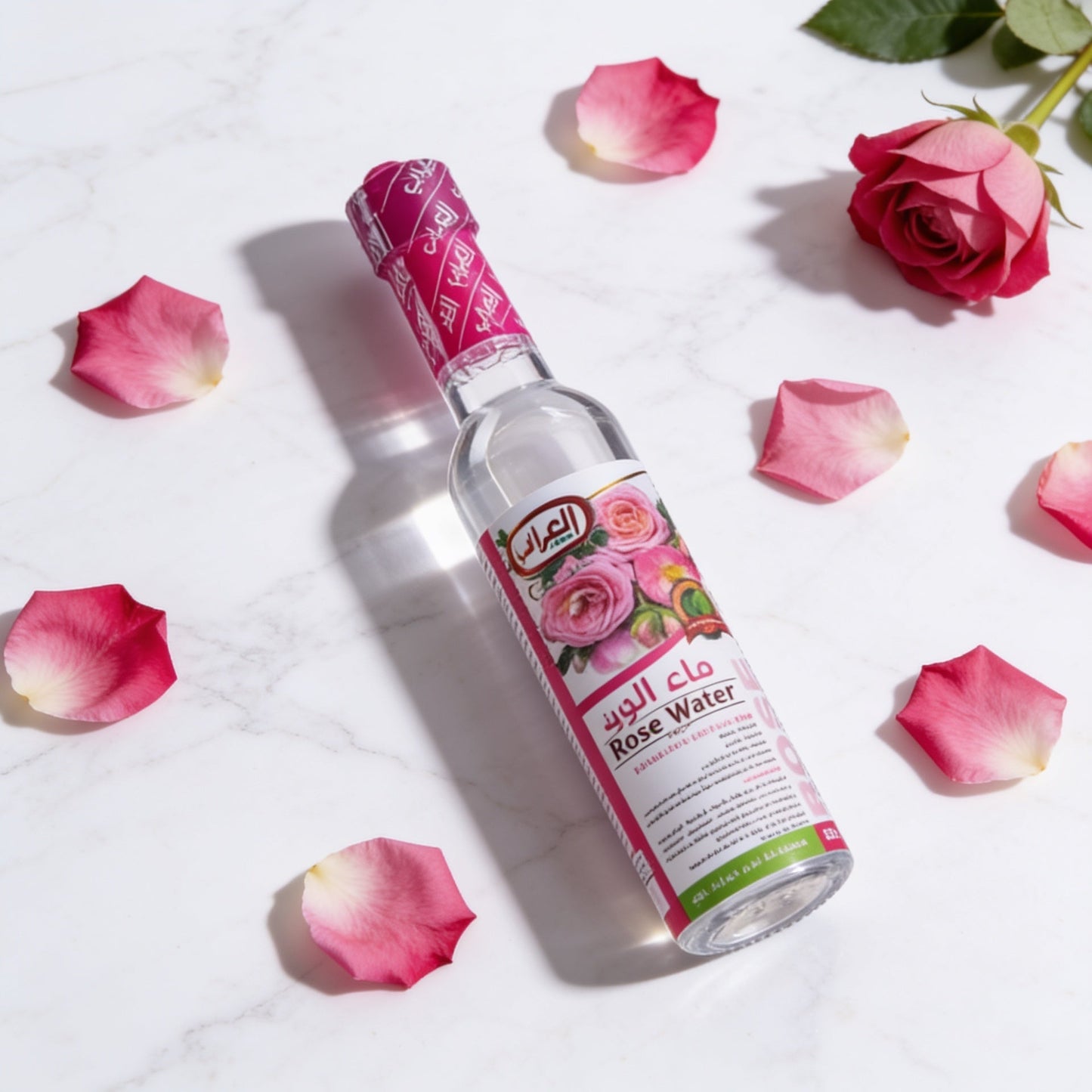 Natural Al-Arabi Rose Water for moisturizing skin, tightening pores, and softening face